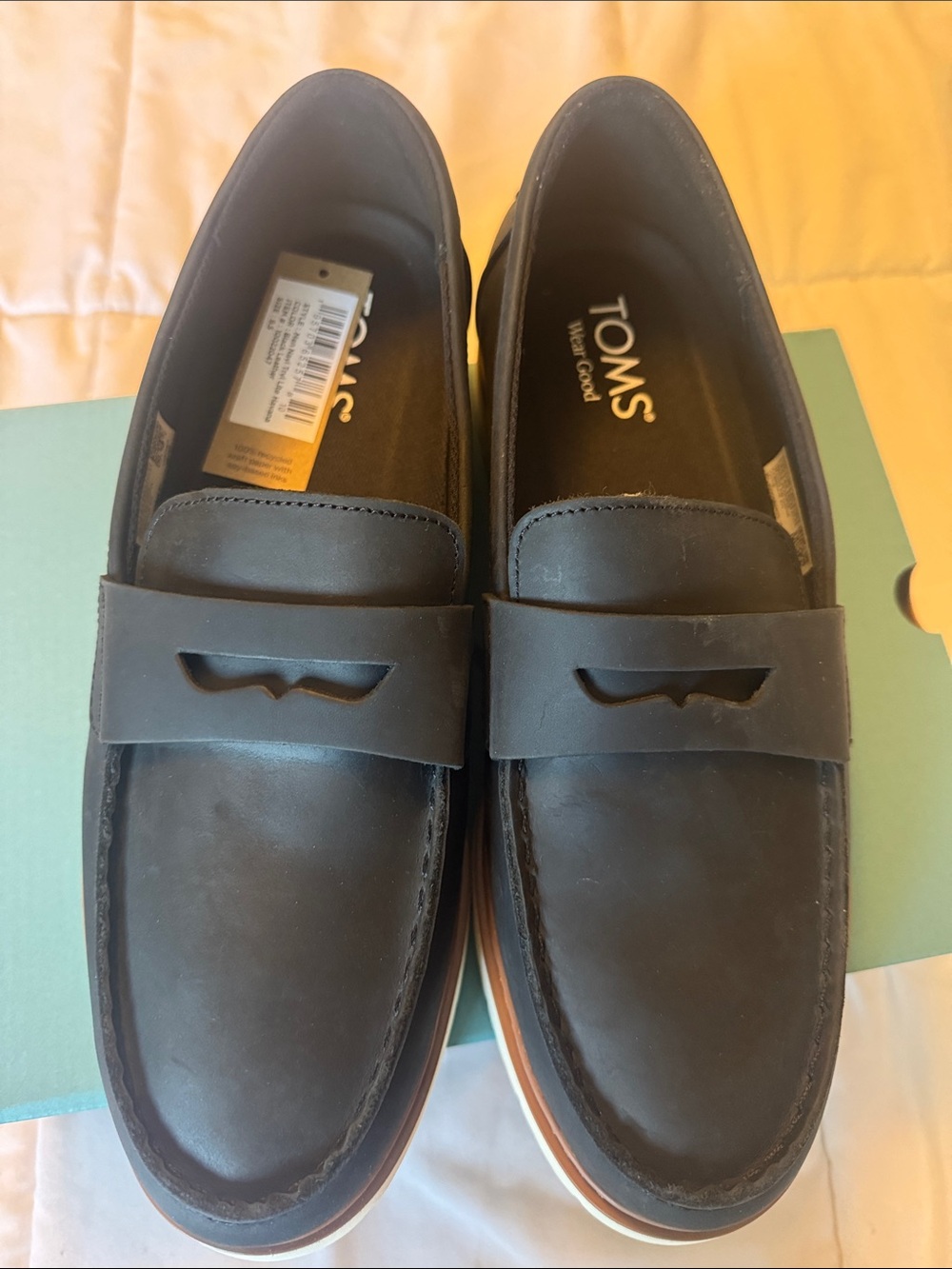 Toms Black Men’s Leather Penny-Style Loafers